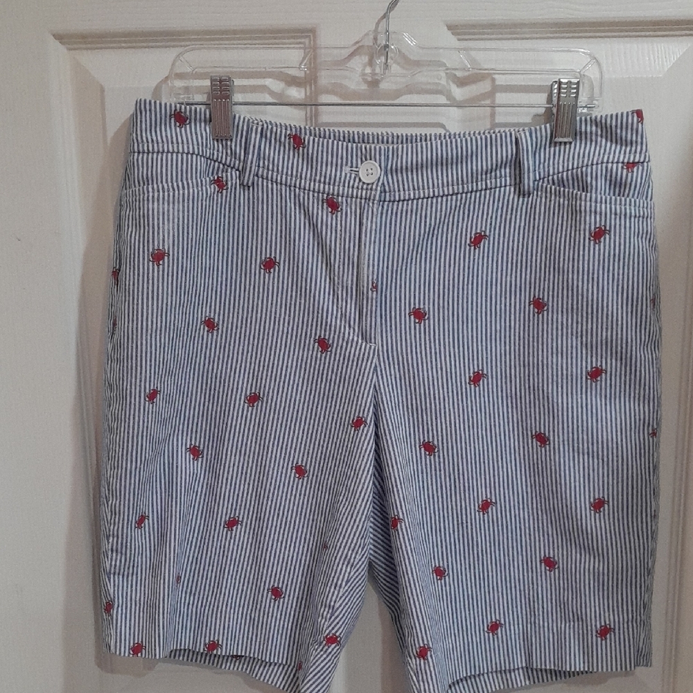Talbots Blue and Red Bermuda Shorts with Playful Lobster Design